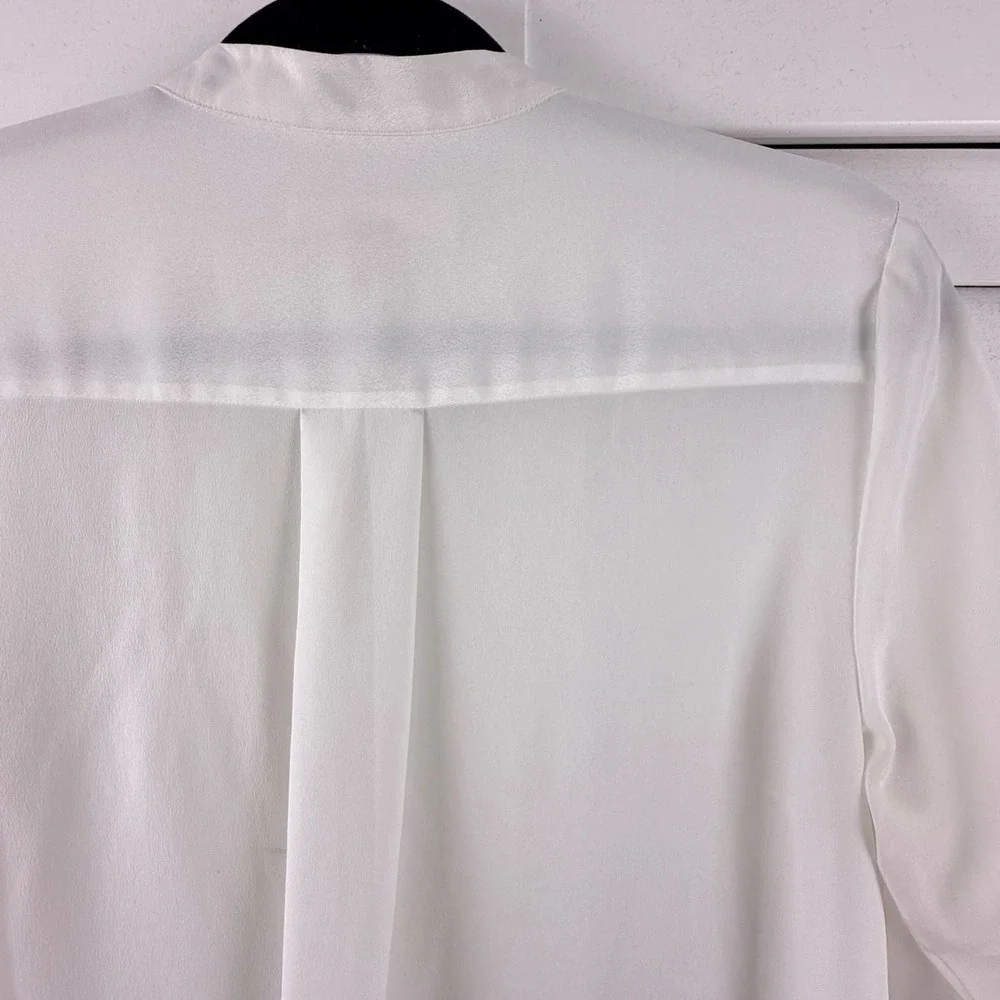 Michael‎ Kors Pleated Zip Front Blouse Womens S White Roll Tab Sleeve